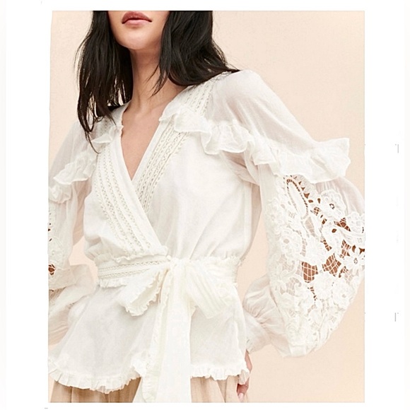 FARM Rio Tops - FARM Rio Floral-Lace Cotton Tie Blouse, NWT
